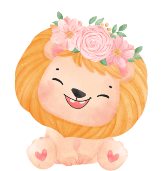 Cute sweet happy baby lion with floral crown watercolour kid animal illustration png