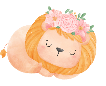 Cute sweet happy baby lion with floral crown watercolour kid animal illustration png