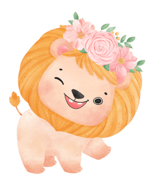 Cute sweet happy baby lion with floral crown watercolour kid animal illustration png