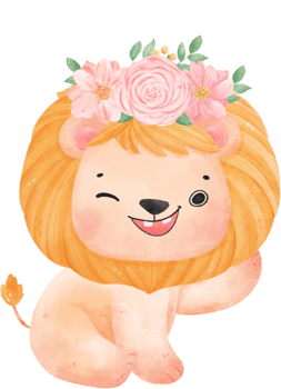 Cute sweet happy baby lion with floral crown watercolour kid animal illustration png