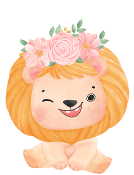 Cute sweet happy baby lion with floral crown watercolour kid animal illustration png
