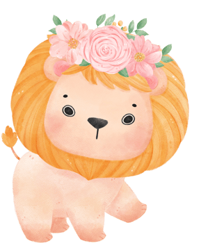 Cute sweet happy baby lion with floral crown watercolour kid animal illustration png