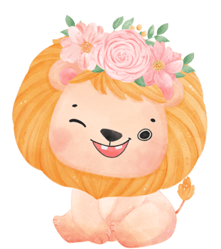 Cute sweet happy baby lion with floral crown watercolour kid animal illustration png