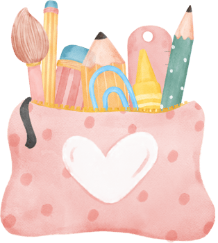 cute pastel school pencil stationary girly pouch bag  stationary cartoon  watercolour illustration png