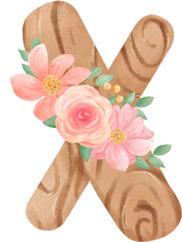 cute watercolour floral wooden Alphabet letter X png