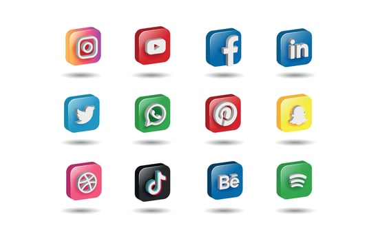 3D Social Media Icons Set vector