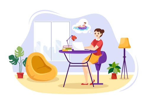 People Daydreaming Illustration with Imagining and Fantasizing in Bubble for Landing Page or Poster Templates in Flat Cartoon Hand Drawn vector