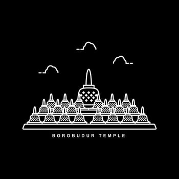 Borobudur Temple Illustration. Heritage Building In Indonesia. Outline Icon Vector Design