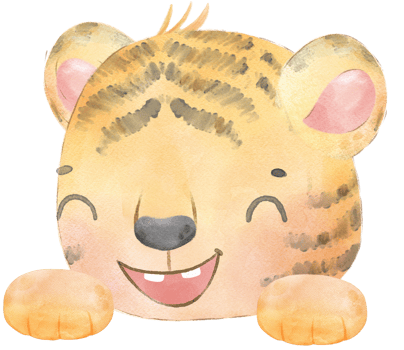 cute baby tiger innocence face head with paw hand watercolour illustration png