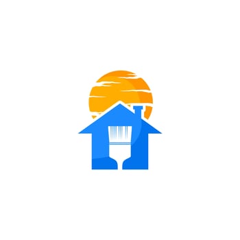 color house logo with a paint brush in the middle vector