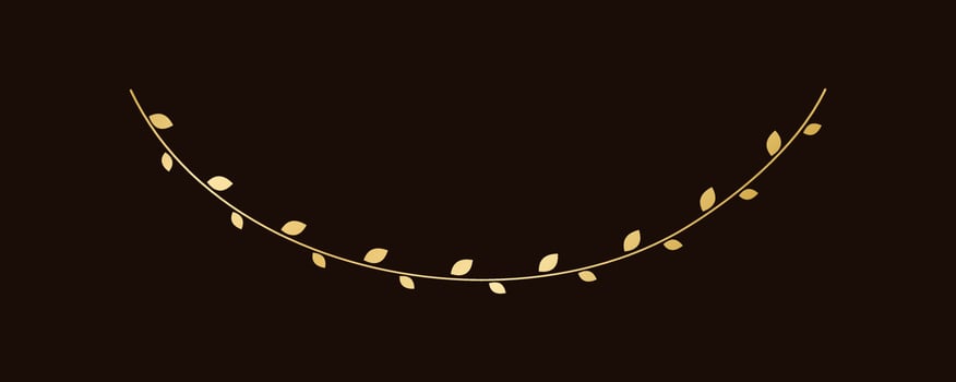 Simple gold hanging vine vector illustration. Golden floral botanical vines curtain design element