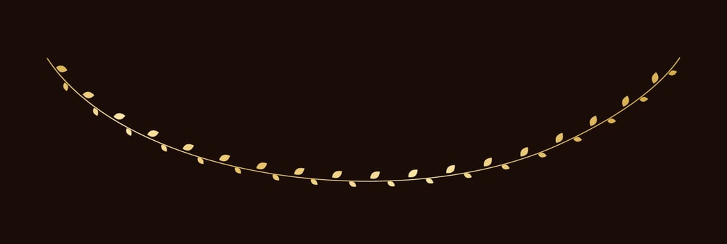 Gold hanging vines garland vector illustration. Golden floral botanical vine curtain design element