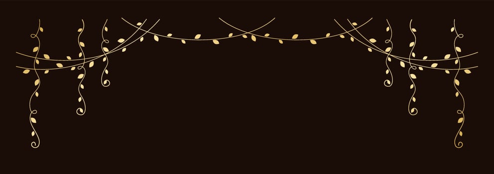 Gold hanging vines vector illustration. Golden floral botanical vine curtain design element