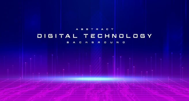 Digital technology metaverse neon blue pink background, cyber information, abstract speed connect communication, innovation future meta tech, internet network connection, Ai big data, illustration 3d vector
