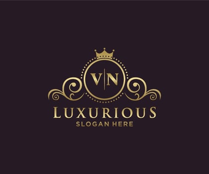Initial VN Letter Royal Luxury Logo template in vector art for Restaurant, Royalty, Boutique, Cafe, Hotel, Heraldic, Jewelry, Fashion and other vector illustration.