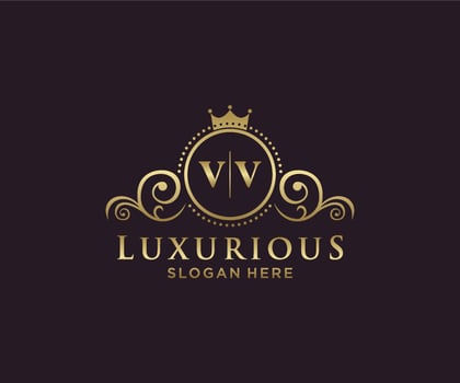 Initial VV Letter Royal Luxury Logo template in vector art for Restaurant, Royalty, Boutique, Cafe, Hotel, Heraldic, Jewelry, Fashion and other vector illustration.