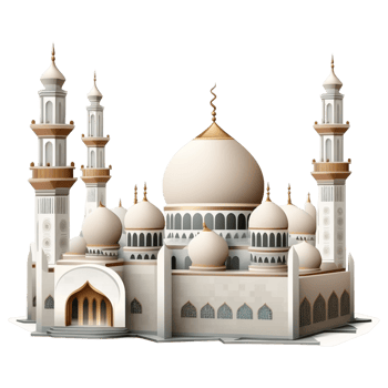 3d Mosque White Gold Islamic Perspective png