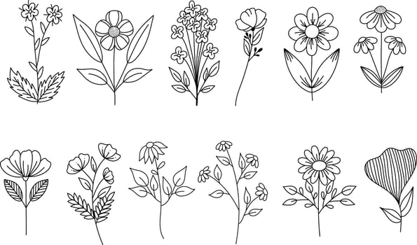 A Set of Flower Doodle Collection vector