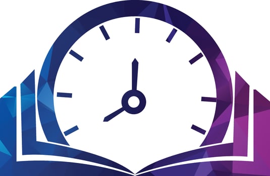 Book Time vector logo template. This design use watch or clock symbol.