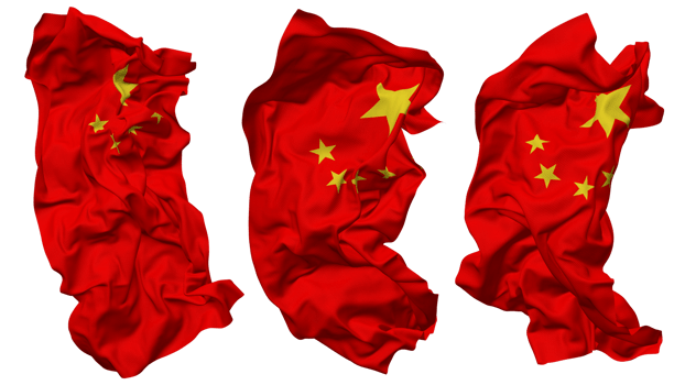 China Flag Waves Isolated in Different Styles with Bump Texture, 3D Rendering png