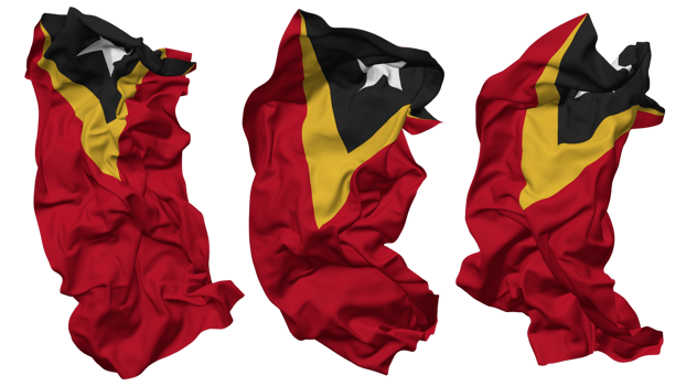 East Timor Flag Waves Isolated in Different Styles with Bump Texture, 3D Rendering png