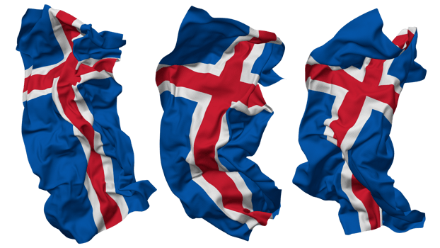 Iceland Flag Waves Isolated in Different Styles with Bump Texture, 3D Rendering png