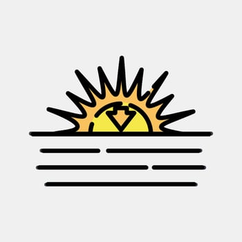 Icon sunset. Weather elements symbol. Icons in filled line style. Good for prints, web, smartphone app, posters, infographics, logo, sign, etc. vector