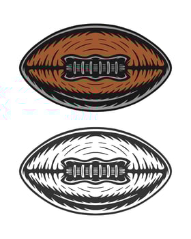 Vintage retro woodcut american football rugby ball. Can be used like emblem, logo, badge, label. mark, poster or print. Monochrome Graphic Art. vector