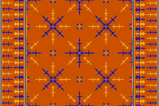 Ethnic folk seamless pattern in orange, blue and yellow tone in vector illustration design for fabric, mat, carpet, scarf, wrapping paper, tile and more