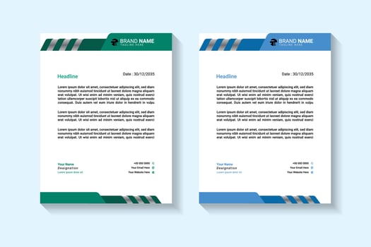 corporate modern letterhead design template with blue, green color. vector