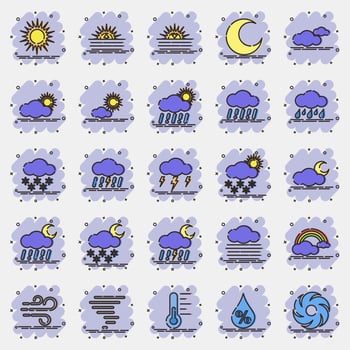 Icon set of weather. Weather elements symbol. Icons in comic style. Good for prints, web, smartphone app, posters, infographics, logo, sign, etc. vector