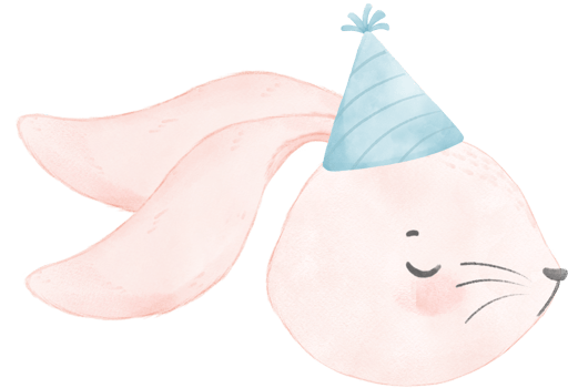 Adorable whimsical sweet happy baby pink bunny rabbit face head with colourful soft paster polka dot party hat watercolour illustration png