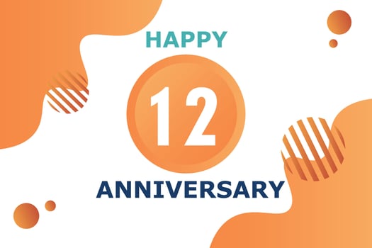 12 years anniversary celebration geometric logo design with orange blue and white color number on white background template vector
