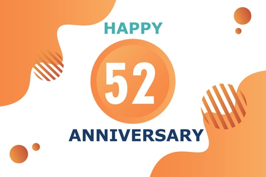 52 years anniversary celebration geometric logo design with orange blue and white color number on white background template vector