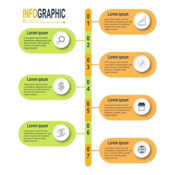 Infographic circle template 7 steps business data illustration. Presentation timeline infographic template. vector