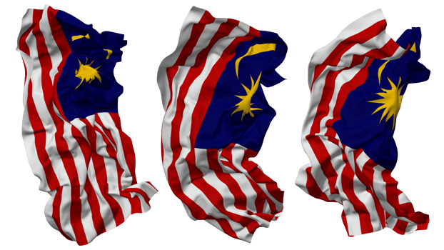 Malaysia Flag Waves Isolated in Different Styles with Bump Texture, 3D Rendering png