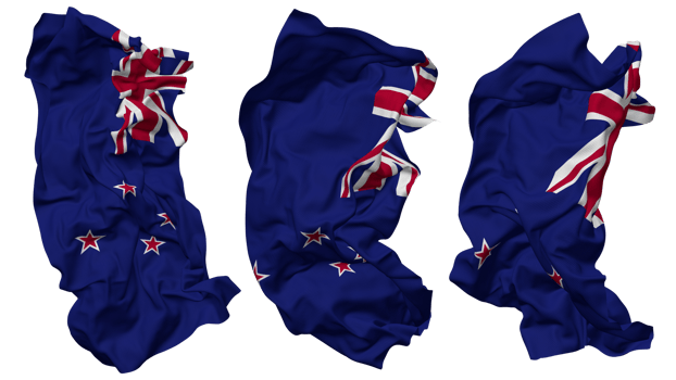 New Zealand Flag Waves Isolated in Different Styles with Bump Texture, 3D Rendering png