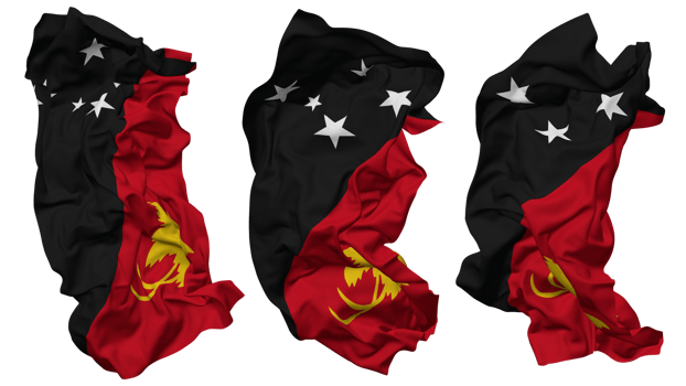 Papua New Guinea Flag Waves Isolated in Different Styles with Bump Texture, 3D Rendering png