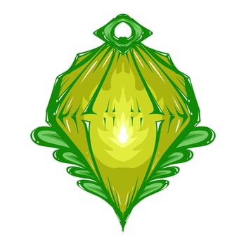 Illustration of a green lantern with a yellow flame on the theme of Ramadan, Eid al-Fitr and Eid al-Adha vector
