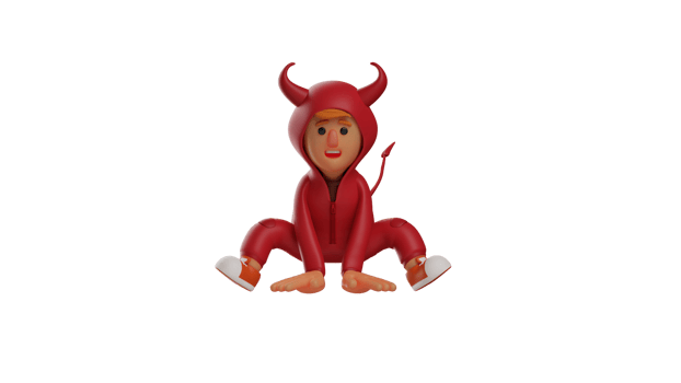 3D illustration. Cute Devil 3D Cartoon Character. A little red devil with a strange position. Handsome red devil showing cute expressions. 3d cartoon character png