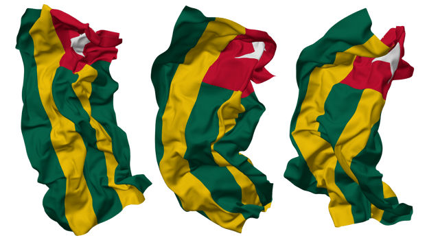 Togolese Flag Waves Isolated in Different Styles with Bump Texture, 3D Rendering png