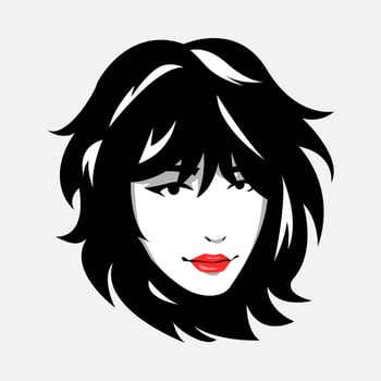 black and white pop art face portrait of a beautiful young girl with a messy short hairstyle. monochrome. isolated white background. vector illustration.
