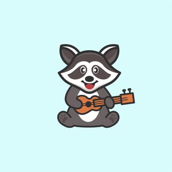 cute raccoon sitting logo design vector