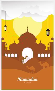 Ramadan Kareem arabic calligraphy and traditional islamic greeting background - Vector