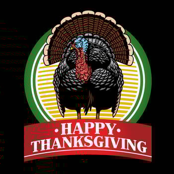 turkey badge design with happy thanksgiving text vector