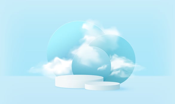 Background product display blue rendered geometric shape with podium and minimal cloudy scene.Vector illustration vector