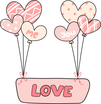 cute Valentine love heart shape balloons cartoon drawing png