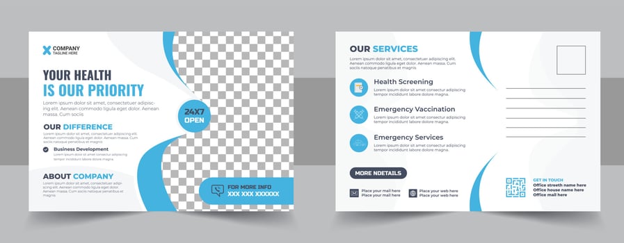 Health care, dental care medical postcard template, Medical and healthcare postcard flyer template vector