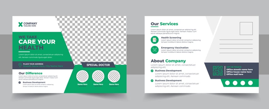 Health care, dental care medical postcard template, Medical and healthcare postcard flyer template vector