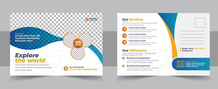 Corporate creative modern travel postcard template design, Travel Postcard Design Template, Travel Company eddm Postcard vector